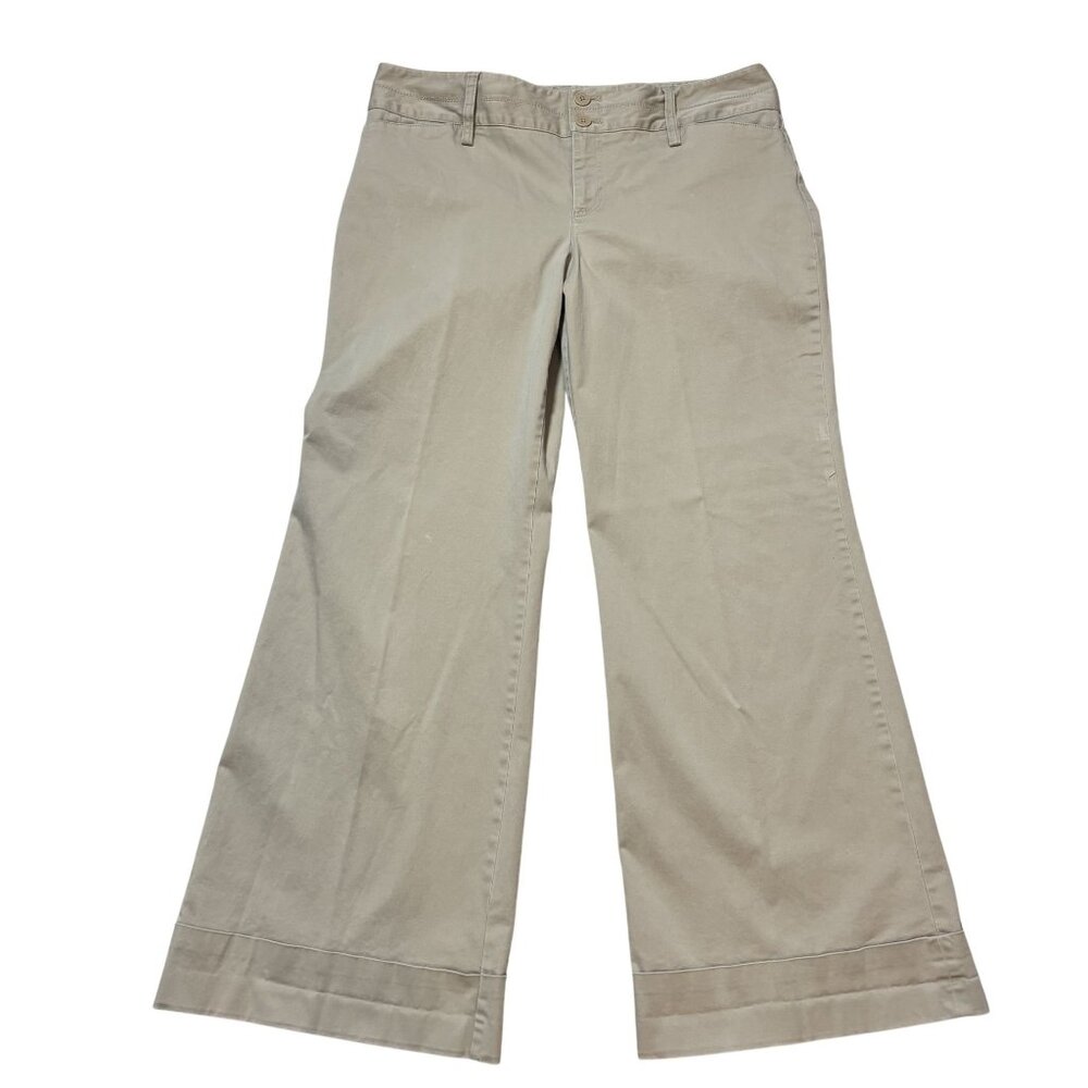 Loft Womens Wide Flare Leg Cotton Blend Pants Size 14 Career Office